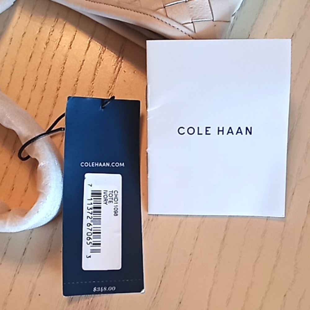 COLE HAAN Genuine Woven Detail Leather Large Tote Bag. Beige. NWT. Beautiful! - Picture 15 of 16